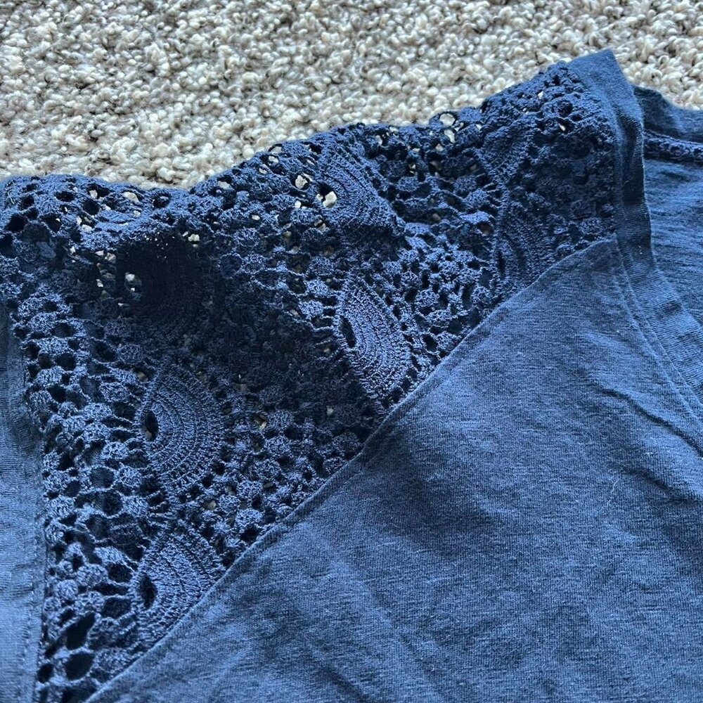 Philosophy Blouse Womens 1X Navy Blue Lace Shoulder Whimsigoth Casual Top - Picture 2 of 6